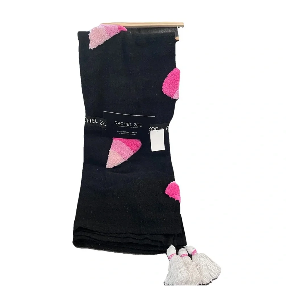 NEW NWT Rachel Zoe Halloween Black Pink Candy Corn Throw Blanket 50” X 60”